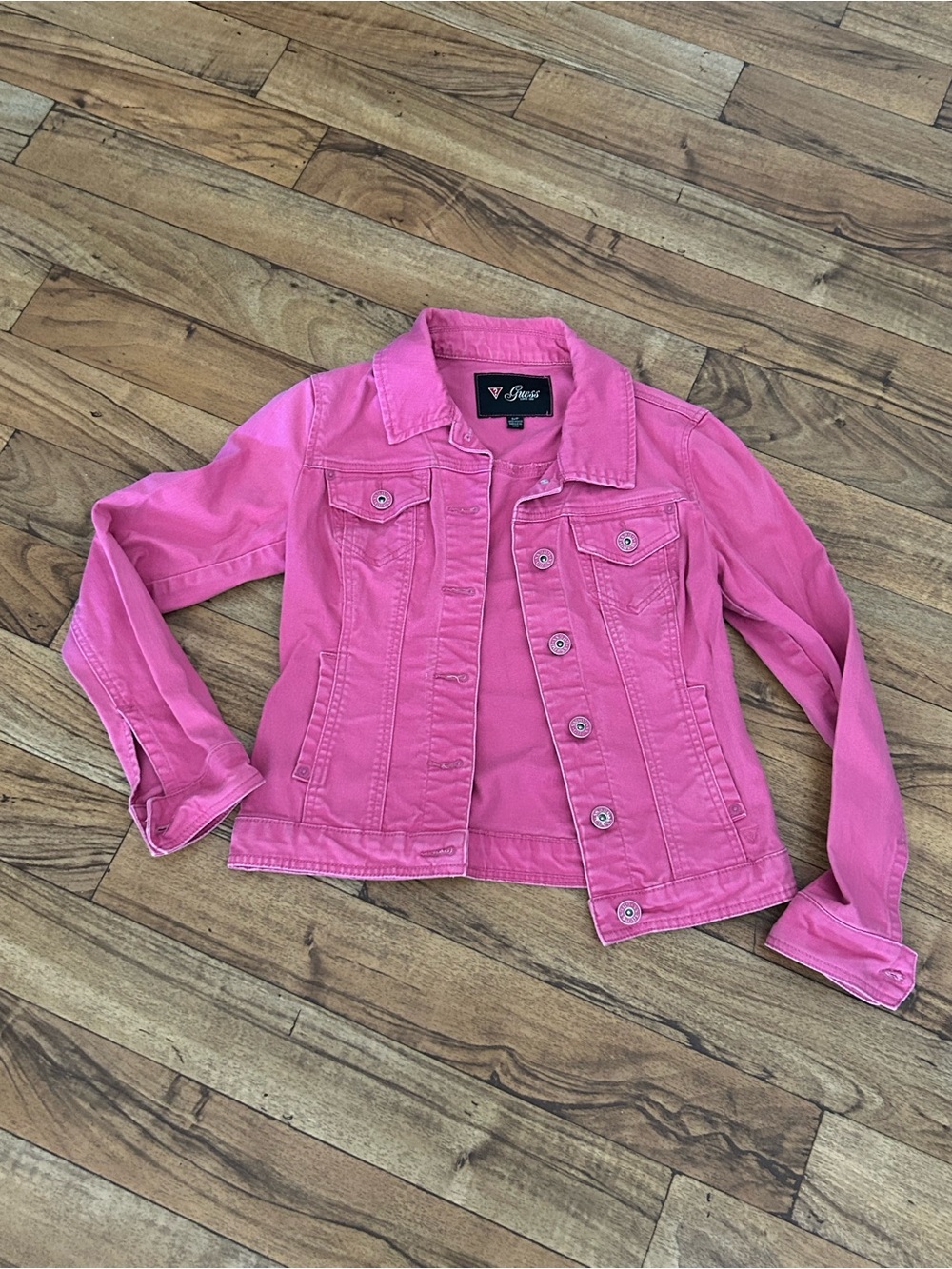 GUESS Bright Pink Denim Trucker Jacket Size Small